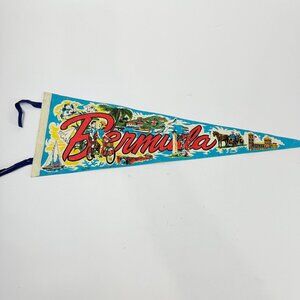 Vintage Bermuda Pennant Flag Souvenir Tropical Island Travel Wall Art Decor